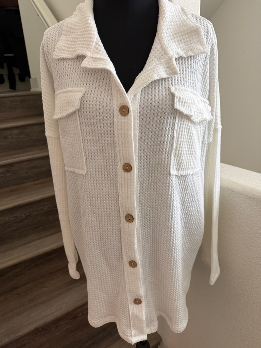 Magnolia Oversized Cream Button-Front Waffle Knit Cardigan.